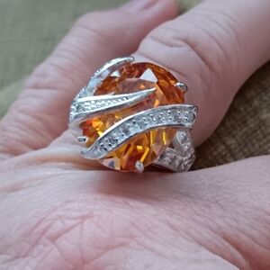 Gold Synthetic Gem Stone Marcasite Silver Ring